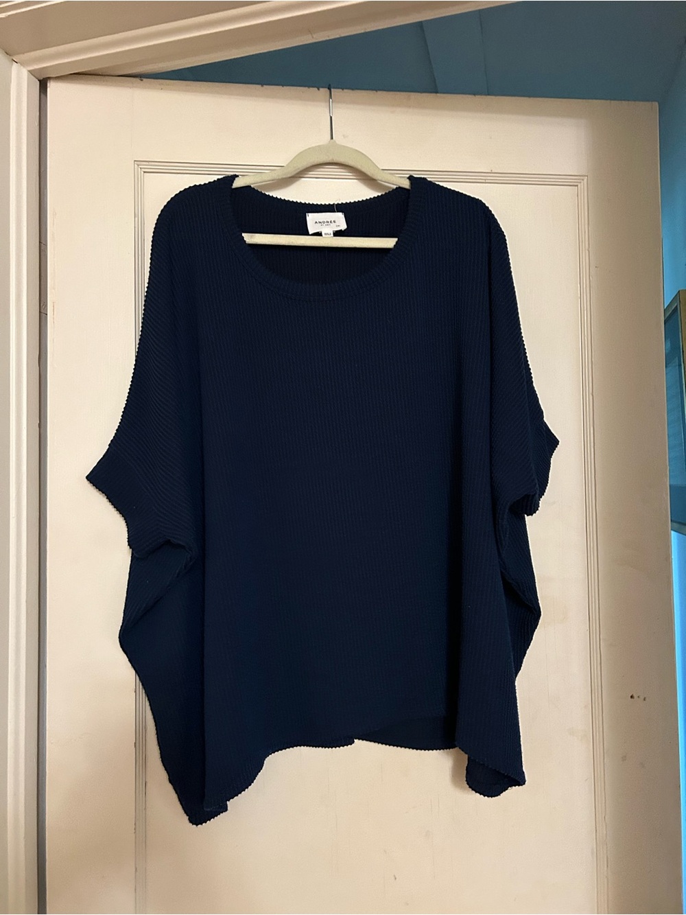 ANDREE BY UNIT Navy Ribbed Dolman Tunic Top